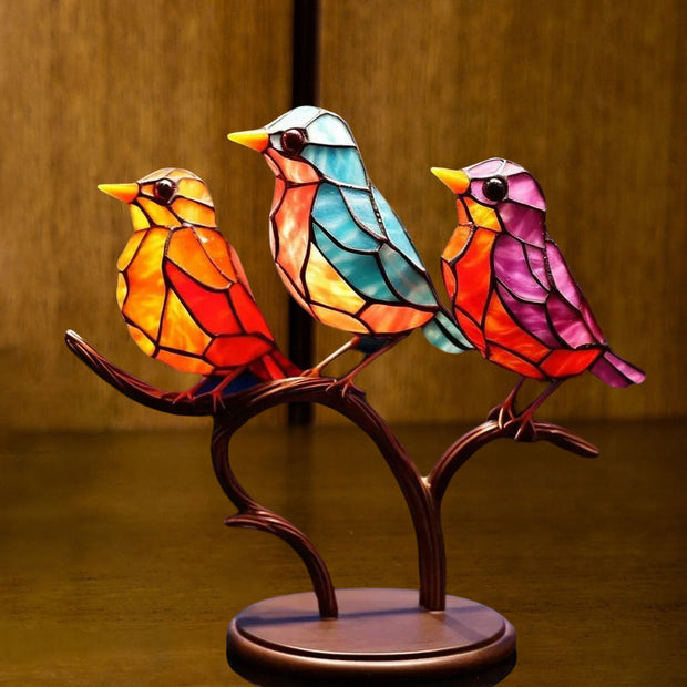 Ornements en Verre Teinté Oiseaux sur Branches