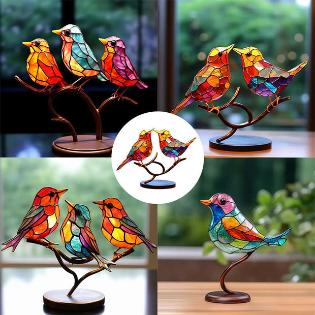 Ornements en Verre Teinté Oiseaux sur Branches